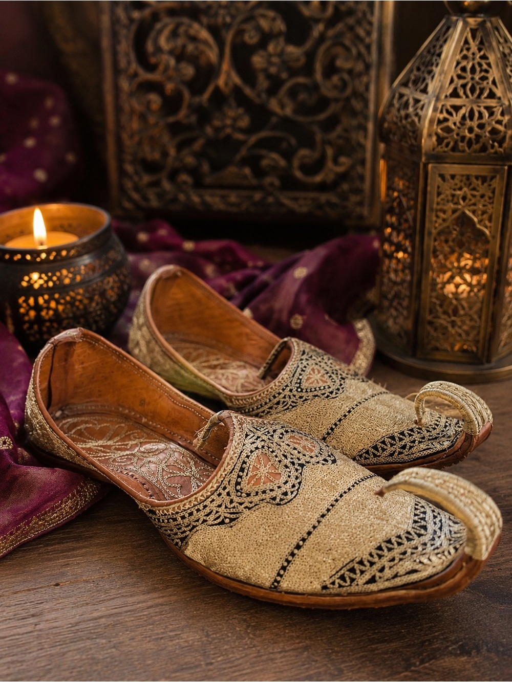 Traditional Punjabi Gold Embroidered Juttis | Women’s 8 / Men’s 6
